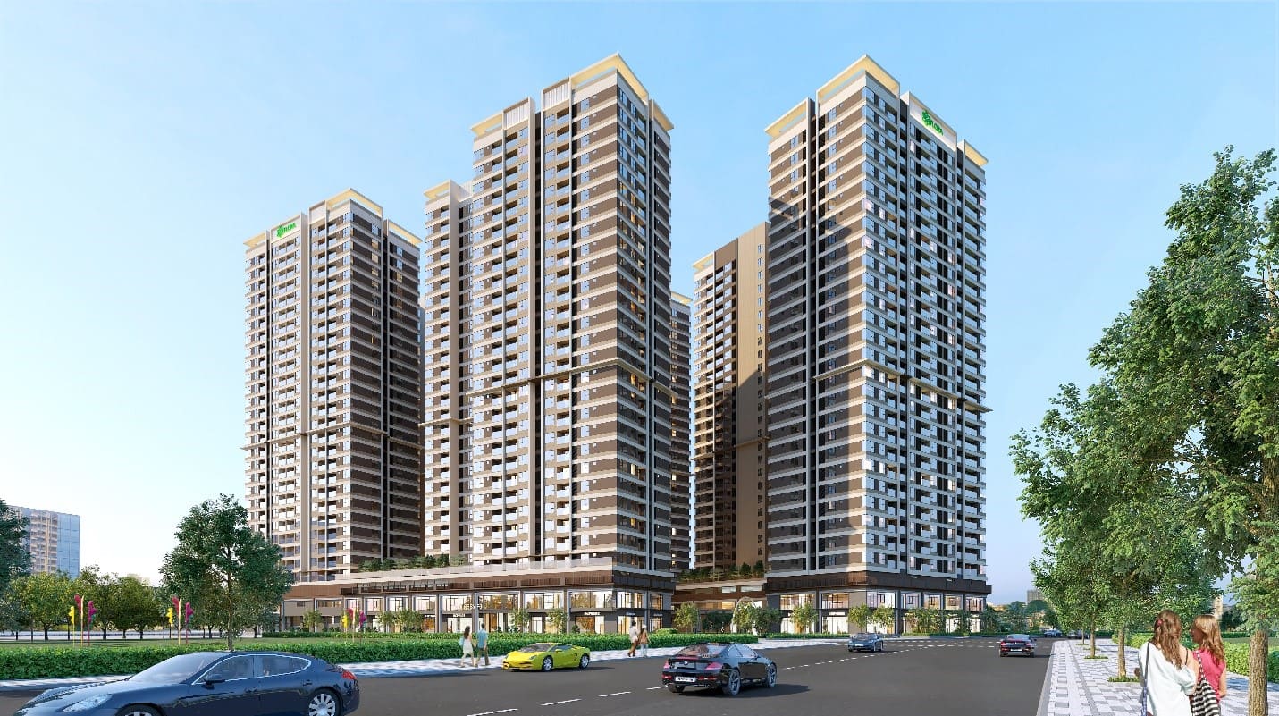 Phối cảnh Akari City giai đoạn 2 kết nối trục đại lộ thương mại 42m.