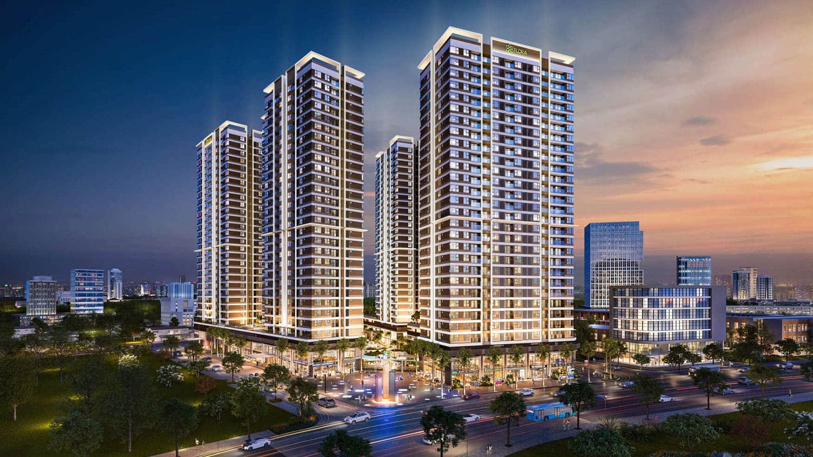 Phối cảnh dự án Akari City liền kề quảng trường Ánh sáng và kết nối đại lộ thương mại 42m.