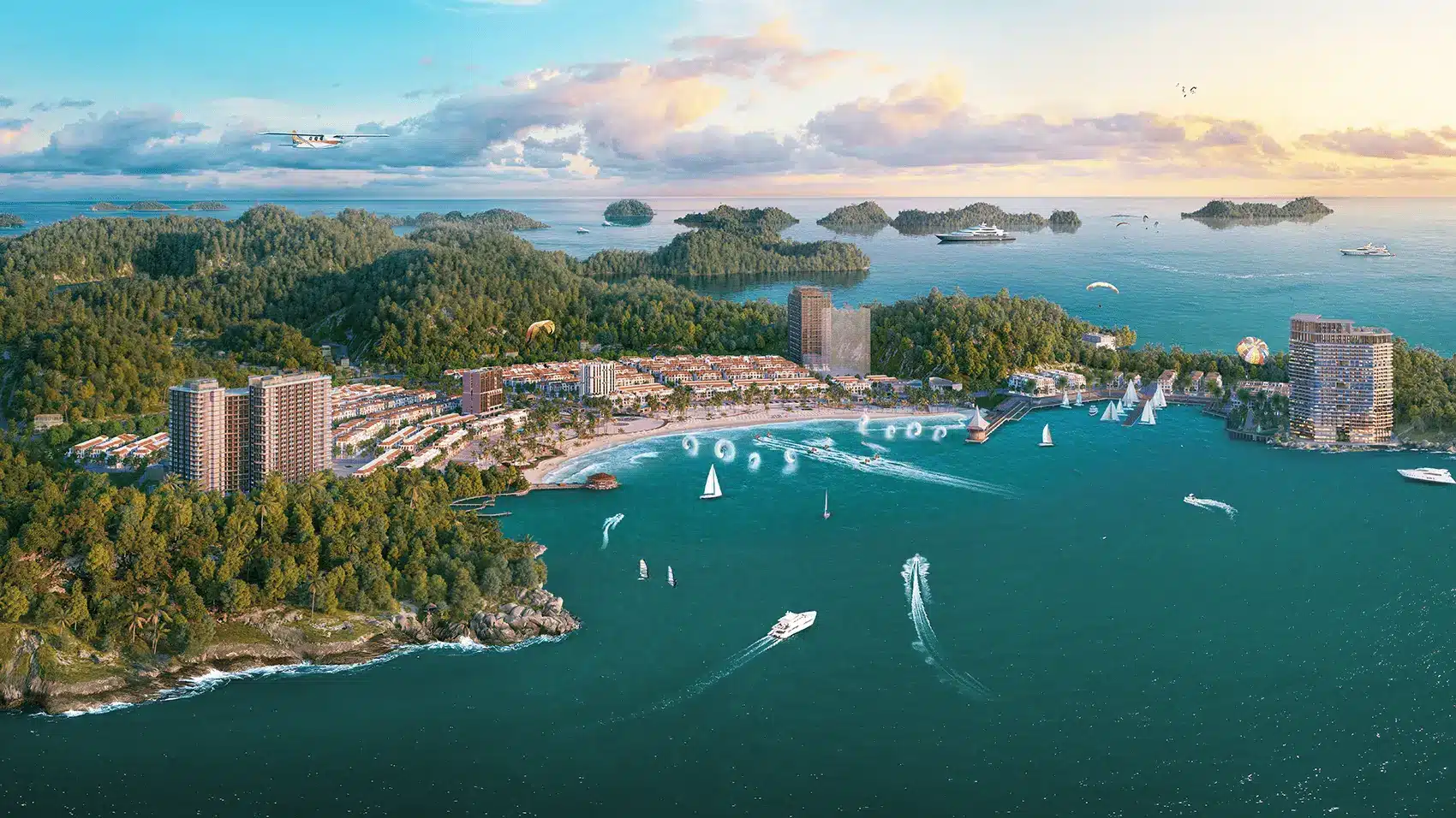 Khu du lịch và dịch vụ thương mại Xanh Island Cát Bà với kiến trúc hiện đại và vị trí độc tôn.