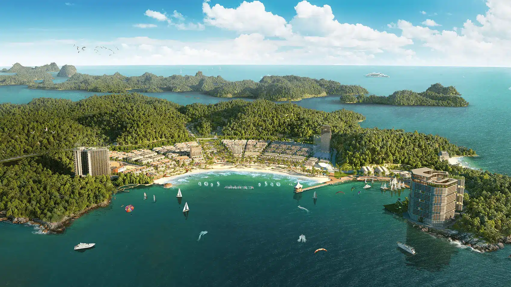 Tổng quan dự án Xanh Island Cát Bà với quy mô gần 50 ha tại Vịnh trung tâm Cát Bà.